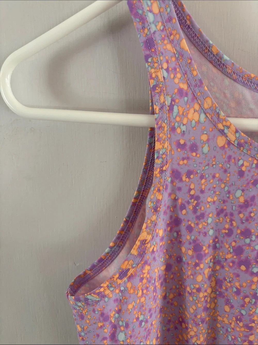 Athleta Girl lavender sleeveless orange aqua purple speckled romper Size Large